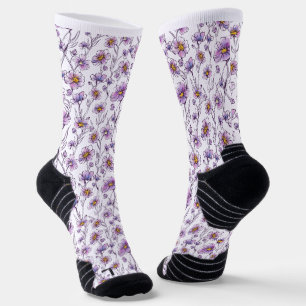 Lila Wildblumen-Botanikmuster-Design Socken