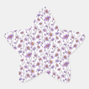 Lila Wildblumen-Botanikmuster-Design Stern-Aufkleber