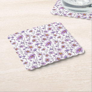 Lila Wildblumen-Botanikmuster-Design Untersetzer
