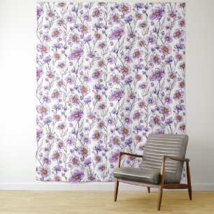 Lila Wildblumen-Botanikmuster-Design Wandteppich