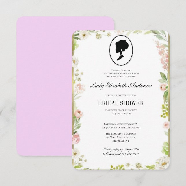 Lila Wildblumen Bridgerton Brautparty Einladung (Vorne/Hinten)