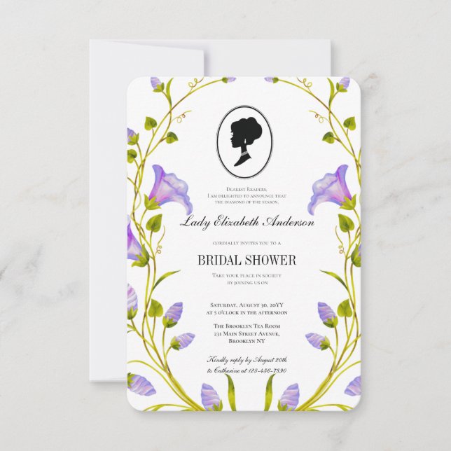 Lila Wildblumen Bridgerton Brautparty Einladung (Vorderseite)