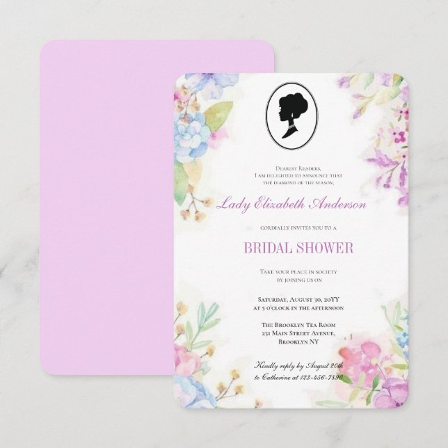 Lila Wildblumen Bridgerton Brautparty Einladung (Vorne/Hinten)