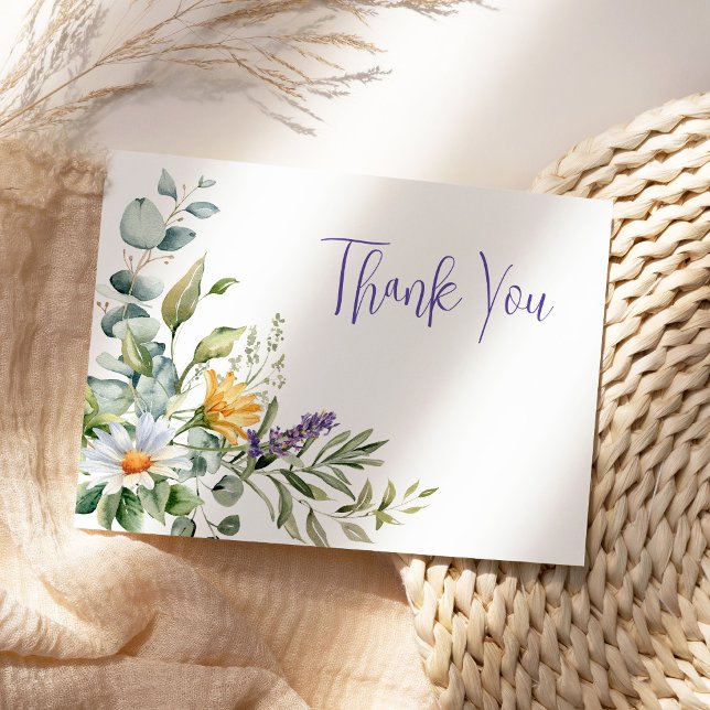 Lila Wildblumen Dankeskarte (Create your own watercolor wildflowers thank you flat card.)