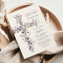 Lila Wildblumen Florales Kreuz Erstkommunion