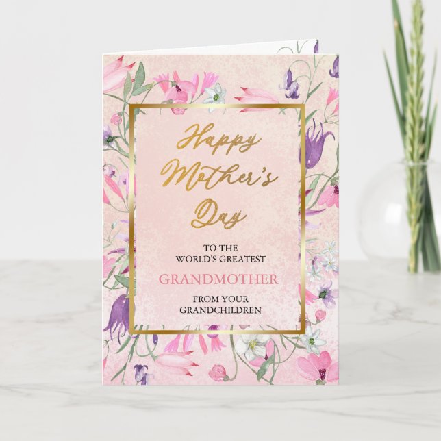 Lila Wildblumen Frohen Muttertag Großmutter Karte (Vorderseite)