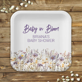 Lila Wildblumen Geschlechtsneutrale Babydusche Pappteller