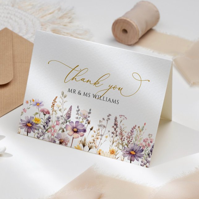 Lila Wildblumen Hochzeit Dankeskarte (Von Creator hochgeladen)
