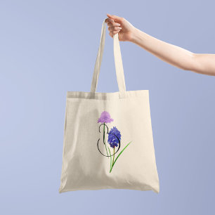 Lila Wildblumen mit Ihrer Initiale 1 Seite Tragetasche