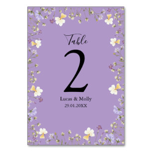 Lila Wildblumen Sommer Blumen Hochzeit Tischnummer