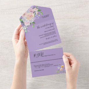 Lila Wildblumen Sommer Florale Hochzeit All In One Einladung