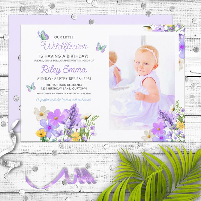 Lila Wildblumen Thema Girl's Geburtstagsparty Einladung (Von Creator hochgeladen)