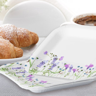 Lila Wildblumen-Thema zarte florale Umrandung Pappteller