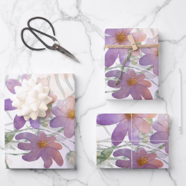 Lila Wildblumen - Tissue Paper Geschenkpapier Set (Vorderseite)