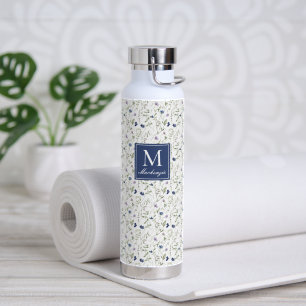 Lila Wildblumen-Wasserfarbe-Monogramm-Name Trinkflasche