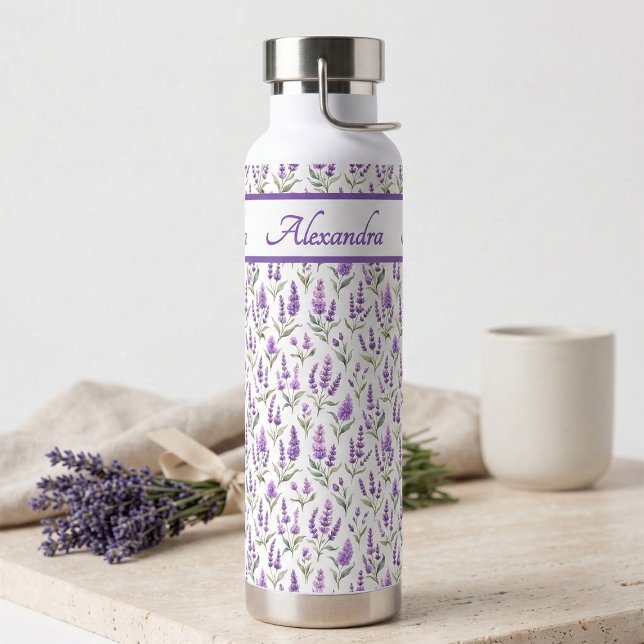 Lila Wildblumen-Wasserfarben-Monogramm-Name Trinkflasche (Von Creator hochgeladen)