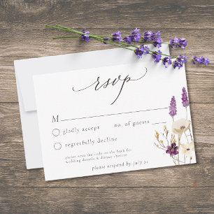 Lila Wildblumen-Watercolor-Minimalist-Hochzeit QR RSVP Karte