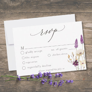 Lila Wildblumen-Watercolor-Minimalistische Hochzei RSVP Karte