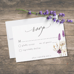 Lila Wildblumen-Watercolor-Minimalistische Hochzei RSVP Karte
