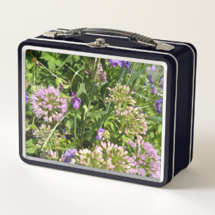 Lila-Wildblumen-Wiesen-Blumen-Lunchbox Metall Brotdose