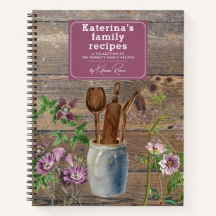 Lila Wildblumen Wood Kitchen Utensils Rezept Notizbuch