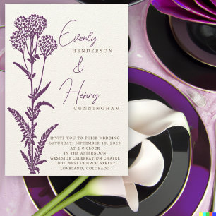 Lila Wildblumen-Zweig-Hochzeitseinladung Einladung