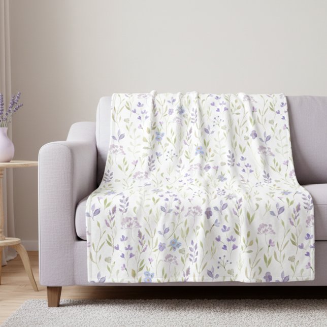 Lila Wildblumenmuster Fleecedecke (elegant pretty lavender purple wildflower pattern fleece throw blanket )