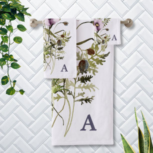 Lila Wildblumenstrauß Aquarell-Blumen Badhandtuch Set