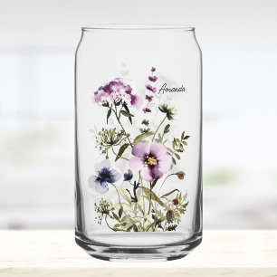 Lila Wildblumenstrauß Aquarell Blumen Dosenglas