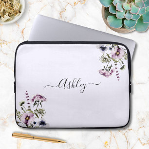 Lila Wildblumenstrauß Aquarell-Blumen Laptopschutzhülle