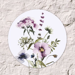 Lila Wildblumenstrauß Wasserfarben Floral Runder Aufkleber