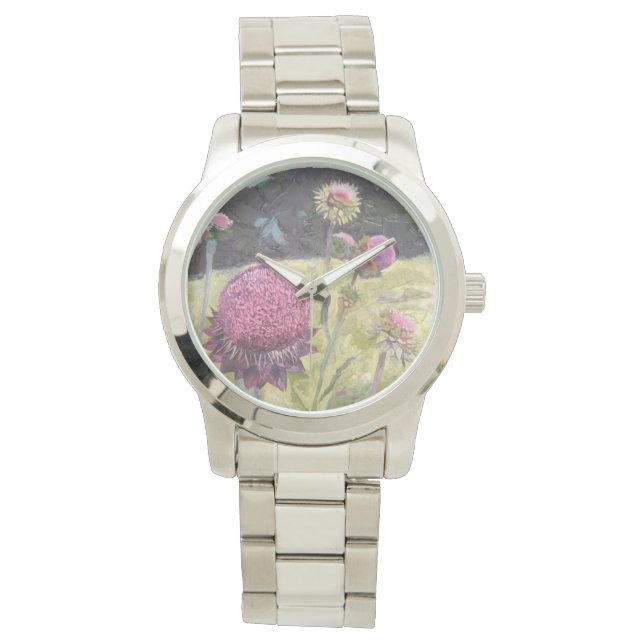 Lila wilde Blume Lady's Watch Armbanduhr (Vorderseite)