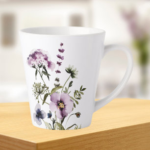 Lila-wilde Blumenstrauß-Aquarell-Blumen Milchtasse