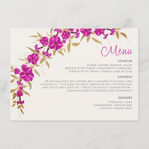 Lila Wilde Trompetenreben-Blumen-Garten-Hochzeit Menükarte