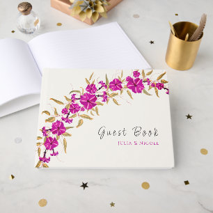 Lila Wilde Trompetenreben-Blumen-Gartenhochzeit Gästebuch