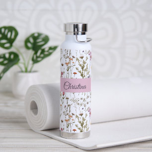 Lila wilder Blumen Wasserfarbe Monogramm Name Trinkflasche