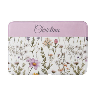 Lila wilder Monogramm-Blumenmuster Badematte
