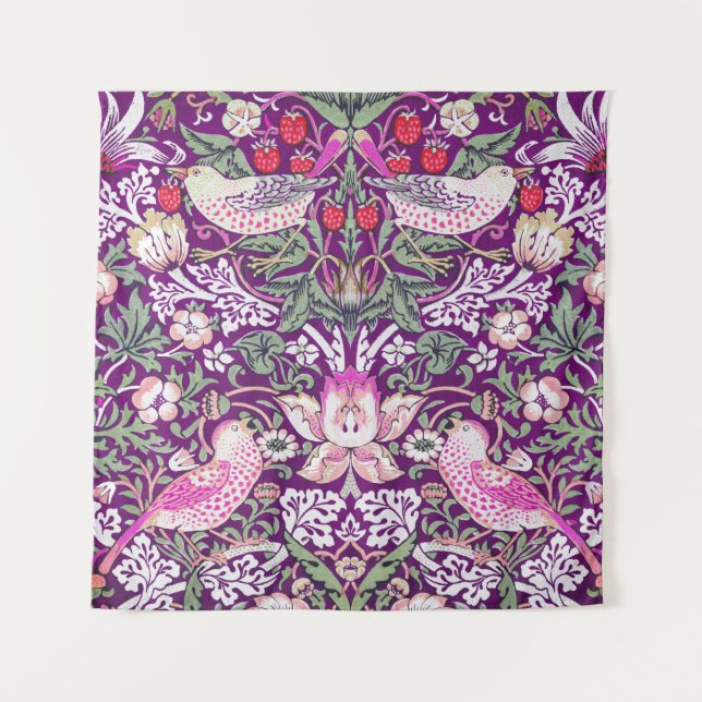 Lila William Morris Strawberry Thief Wandteppich (Vorderseite)