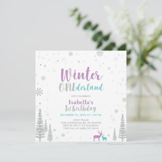 Lila Winter Onederland 1. Geburtstag Einladung