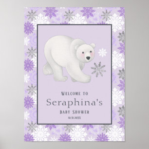 Lila Winter Polar Bear Baby Dusche Willkommen Poster