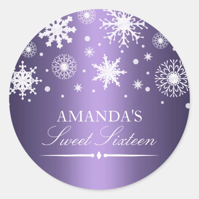 Lila Winter Wonderland Sweet 16 Sticker (Vorderseite)