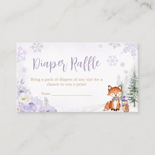 Lila Winter Woodland Babydusche Windelwanne Begleitkarte (Vorderseite)