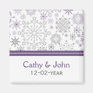 lila Winterhochzeit mit grauer Schneeflocke Save t Magnet