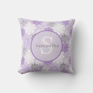 Lila Winterschneeflocke Personalisiert Monogram Kissen