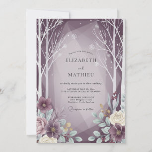Lila Winterwald-Eukalyptus-Hochzeit Einladung