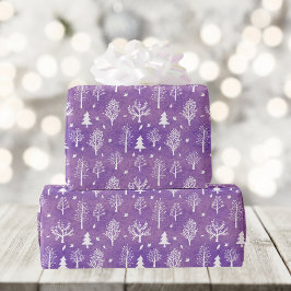 Lila Winterwaldmuster Geschenkpapier