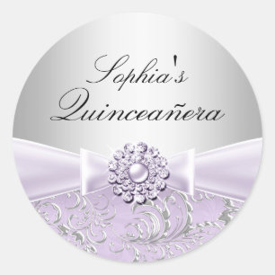 Lila Wirbel & Juwelen-Schleife Quinceanera-Aufkleb Runder Aufkleber