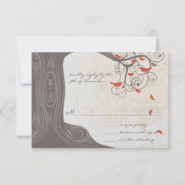 Lila Wirbel lieben Vögel Hochzeit Einladung (Vorderseite)