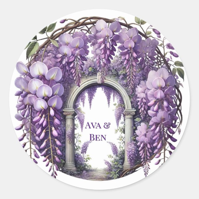 Lila Wisteria Arch Wedding Runder Aufkleber (Vorderseite)