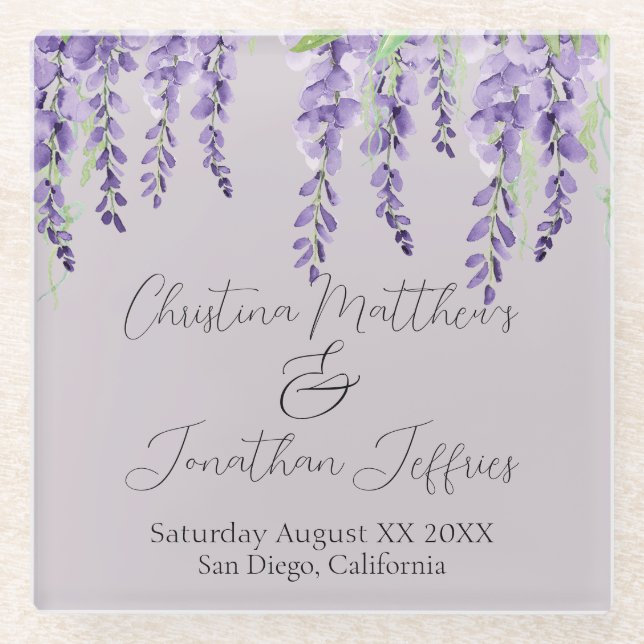 Lila Wisteria Blume auf dem Parco delle camelie Lo Glasuntersetzer (Vorderseite)